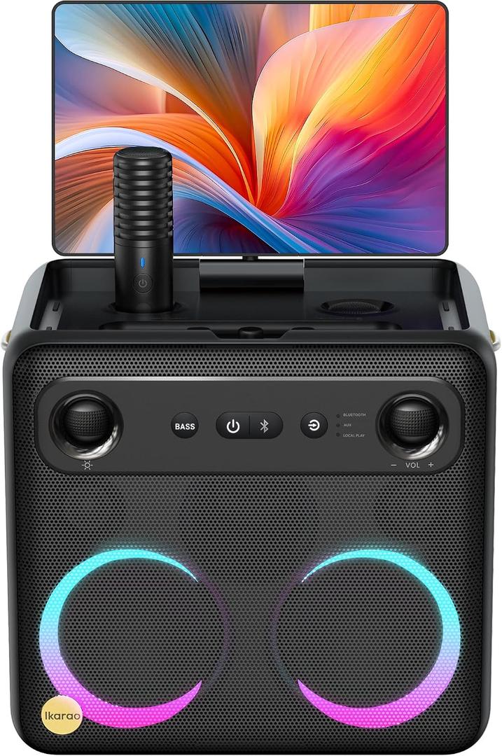 Ikarao Smart Karaoke Machine for Adults - with Lyrics Display, 32GB Karaoke Tablet, 2 Wireless Mics, Professional Karaoke System, 300W Peak Power, 4 DJ Lights, Karaoke Speaker for Any Occasion (Break X2 with Wireless Microphones)