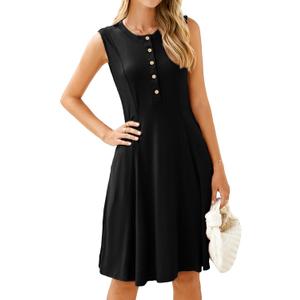 Simplee Womens 2025 Summer Mini Dress - Casual Sleeveless Button Down Vacation Short Sundress with Pockets (X-Large, Black)