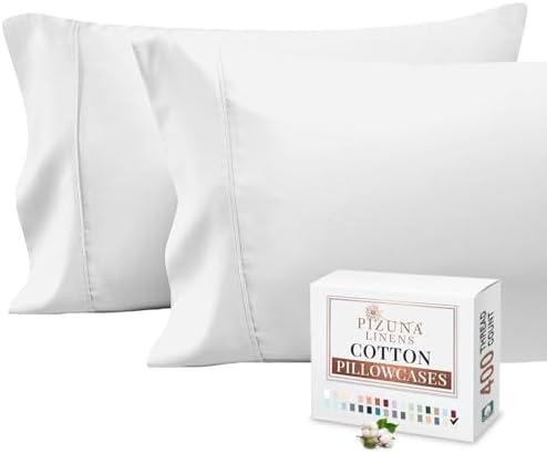 Pizuna 400 Thread Count Cotton King Size Pillow Cases Set of 2 White, 100% Long Staple Cotton King Pillow Cases, Soft Satin Pillowcase King Size with Stylish 4 inch Hem (Cotton Cooling Pillow Cases)