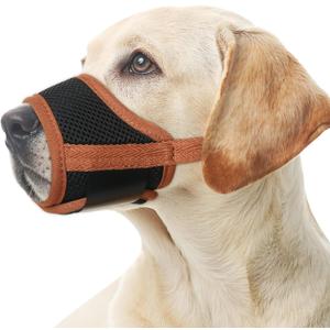 HEELE Dog Muzzle,Soft Nylon Muzzle Anti Biting Barking Chewing,Air Mesh Breathable Drinkable Adjustable Loop Pets Muzzle for Small Medium Large Dogs 4 Colors 4 Sizes (Brown, L)