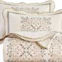vctops Elegant Embroidered Quilt Set Farmhouse Patchwork Oversized Queen Size Reversible Bedspread Coverlet 3 Piece Cotton Quilted Bedding Set for All Season, 1 Quilt + 2 Pillow Sham (94x102 in)