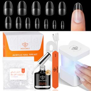 modelones X Nail Gel Kit Kit Medium Oval, 9-in-One Nail Glue with Portable U V Lamp 216Pcs 12Sizes Pre-Etched Round Press ons Fake Acrylic Extension Kit DIY Salon Gift for Women