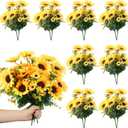 Jexine 16 Packs Artificial Sunflower Bouquets Decorations with Stems Silk Sunflowers Fake Yellow Flowers Faux Floral Arrangement for Wedding Vase Baby Shower Home Bridal Indoor Outdoor Decor