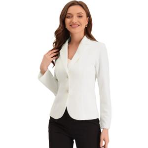 Allegra K Women's Work Office Blazer Stretch Lapel Collar Long Sleeve Jacket Suit Blazer (White), Small