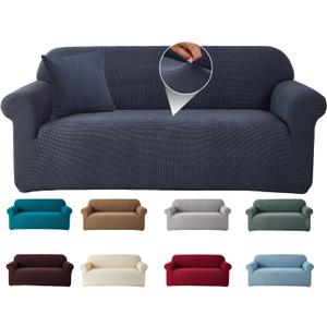 Mrcrypos Stretch Sofa Covers for 3 Cushion Couch Includes a Pillow Cover Washable Sofa Slipcover Furniture Protector with Non Skid Foam and Elastic Bottom for Kids,Pets Dog(Sofa,Dark Gray)