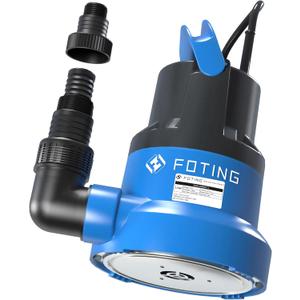 FOTING 1/2HP Submersible Water Pump with Stainless Steel Base - Removes Water to 0.04" Depth, 2450GPH Portable Sump Pump for Puddles, Pools, Boats, Gardens & Ponds - 10Ft Cord Included