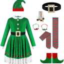VBGIETY Elf Costume Christmas Jacket Belt Pants Holiday Green Party Outfits for Adults Couples Elf Costume for Women, Size M