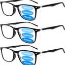 3 Pack Progressive Multifocus Reading Glasses for Men Women Blue Light Blocking Spring Hinges Computer Readers (3 Black,2.00)