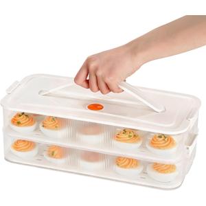 Deviled Egg Containers with Lid, Clear Deviled Egg Platter with Handle, Fridge Stackable Eggs Tray Carrier, Suitable for Camping, Easter, Christmas (2 layers)