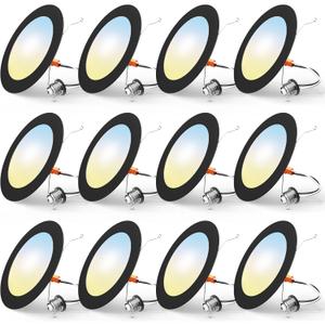 FREELICHT 12 Pack Retrofit LED Recessed Lighting 6 Inch, Selectable 2700K/3000K/4000K/5000K/6000K, Dimmable Flat LED Can Lights, 10W=110W, 1000LM, IC & Damp Rated, ETL & FCC, Black FREELICHT 12 Pack Retrofit LED Recessed Lighting 6 Inch, Selectable 2700K/3000K/4000K/5000K/6000K, Dimmable Flat LED Can Lights, 10W=110W, 1000LM, IC & Damp Rated, ETL & FCC, Black