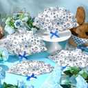 60 Pcs Blue Flower Plastic Hand Fans with Bow Bulk Wedding Favor Fans for Guests Gifts Plastic Chinoiserie Handheld Decorations for Mediterranean Bridal Shower Bridesmaid Party