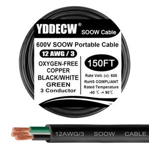 150ft 12/3 12 AWG Portable Power Cable (3 Conductor) - SOOW 600V 12 Gauge Electric Wire for Motor Leads, Portable Lights, Battery Chargers and Machinery - 3 Conductor - 150 Feet Electrical Cord