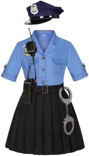 KIDIN Police Officer Costume for Kids Cop Costume for Girls’ Police Dress Up Halloween Cosplay Birthday Gift Size M