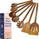 Non-Toxic Wooden Spoons for Cooking 7-Piece Kitchen Utensils Set, Glue-Free & One-Piece Cooking Utensils, Natural Wooden Utensil Set with Plant-Based Finish, Free of Forever Chemicals