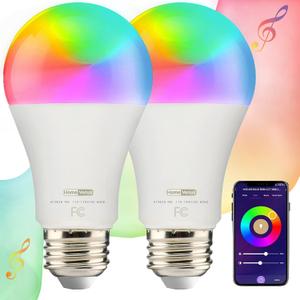 Homevenus HVS Smart Light Bulbs, 9W Equivalent 60W A19 E26 RGBW Color Changing LED Light Bulbs, Music Sync App 2.4GHz WiFi Dimmable Tunable White Work with Alexa Google Assistant, 2 Pack (2 Count (Pack of 1))