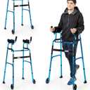 Goplus Walkers for Seniors, Foldable Standard Walker with 5 Wheels and Removable Padded Armrests 440lbs, Lightweight Walking Mobility Aid, Folding Platform Walker for Elderly, Handicap, Disabled (Blue + Black)