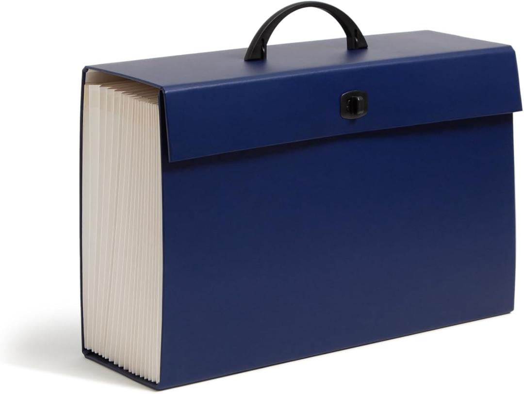 Smead Portable Expanding File Box, 19 Pockets, Blank Tabs, Printed Labels, Latch Closure, Legal Size, Blue (70806)