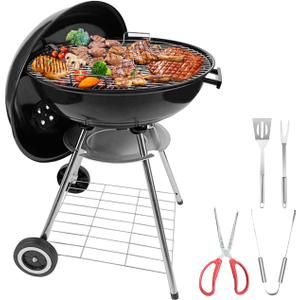 Portable charcoal grill -22 inch water kettle grill with handle, including lid and grill mesh, paired with barbecue tools, suitable for backyard, camping, picnicking, and gatherings (large)