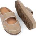 Mules for Women Mary Jane Flats Womens Clogs Slippers Slides Walking Casual Office Shoes (9.5, Khaki)