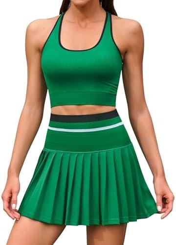 ATTRACO 2 Piece Tennis Dresses for Women High Waisted Pleated Skirt Sets Seamless Colorblock Golf Outfits S