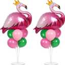 2 Sets Summer Tropical Flamingo Balloon Column Stand Kit with 102 Pink Green Flamingo Foil Balloons 5.57ft Balloon Tower Stand with Base Arch Column for Birthday Wedding Hawaiian Luau Party Decortions