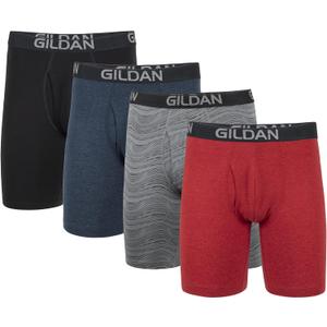 Gildan Men's Underwear Cotton Stretch Boxer Briefs, Multipack (XX-Large, Blk/Heather Navy/Stripe/Heather Red (4-pack, Long Leg))
