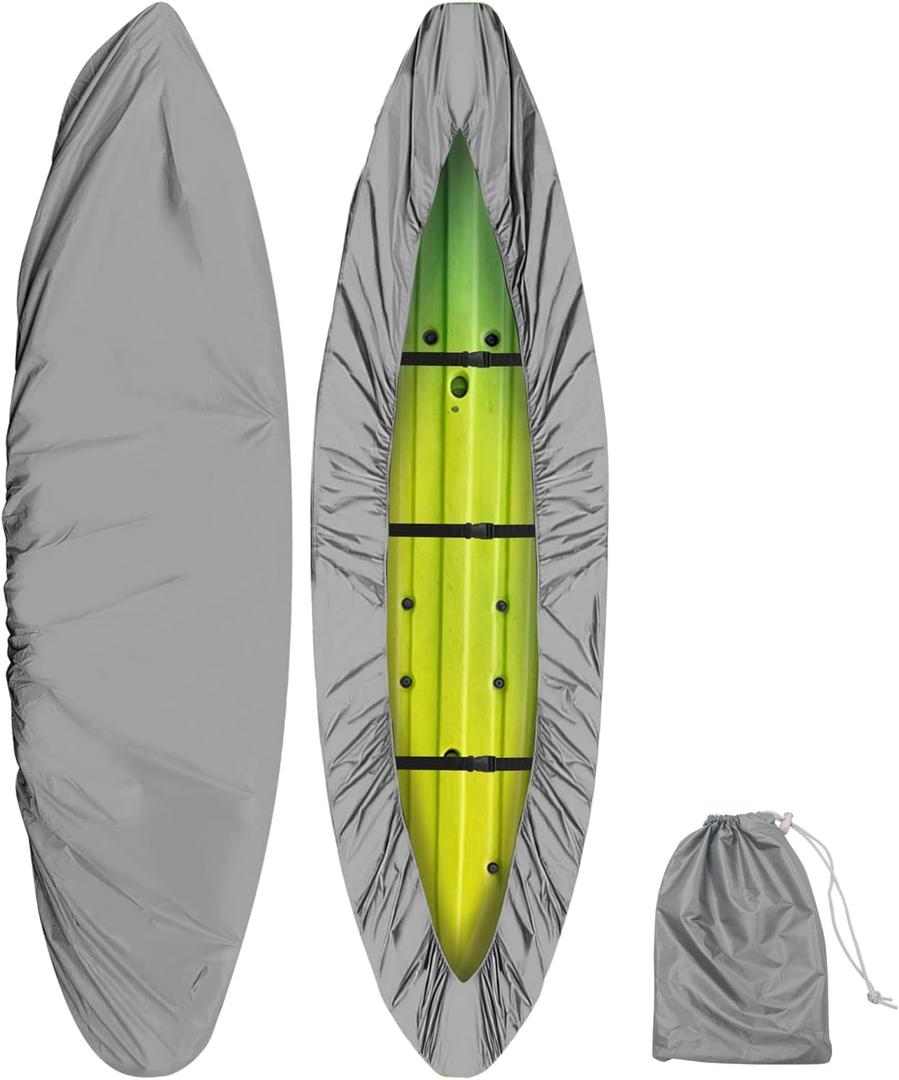 Kayak Covers for Outdoor Storage, Fit 8.53-9.84ft Kayak Canoe Size, Dust Bag Cover for Boat Paddle Board, Waterproof & UV Resistant, Heavy Duty Ultra Strong Great for Indoor Outdoor (Silver)