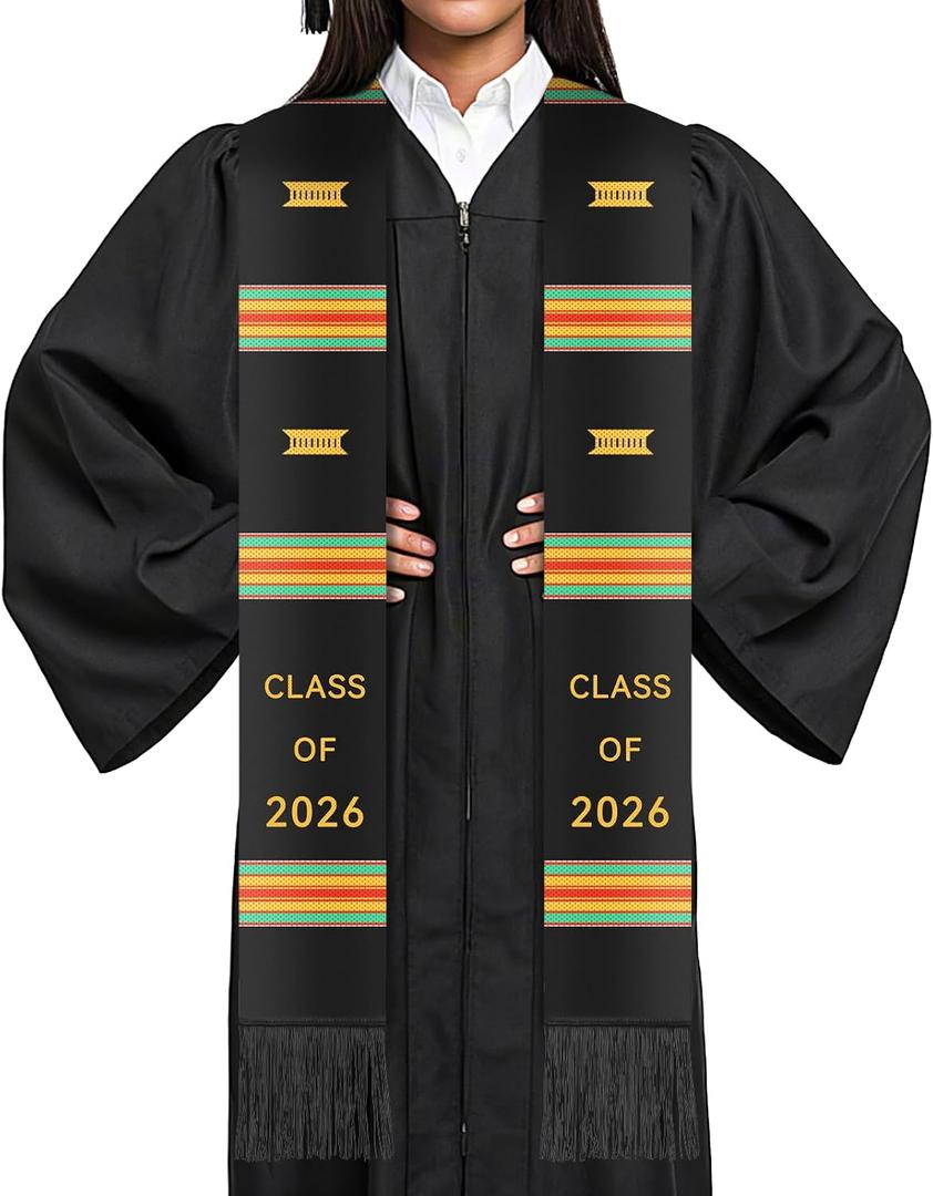 Graduation Kente Stole CLASS OF 2026 Graduation Ghanaian Style Black Sash African Grad Stole for College Unisex Celebrate