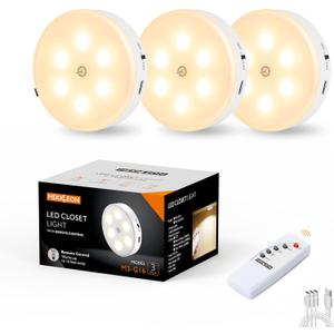 Puck Lights with Remote Control,1000mAh Rechargeable Under Cabinet Lighting,3Pack LED Closet Tap Light,Cordless Stick On Lights for Under Cabinet,Hallway,Stairway,Closet (Warm White)