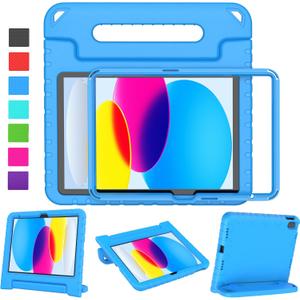 LTROP Kids Case for iPad A16 11th Generation 11-inch 2025/ iPad 10th Generation 10.9-inch 2022 with Screen Protector, Lightweight Shockproof Convertible Handle Stand Cover for iPad 11/10 Gen, Blue