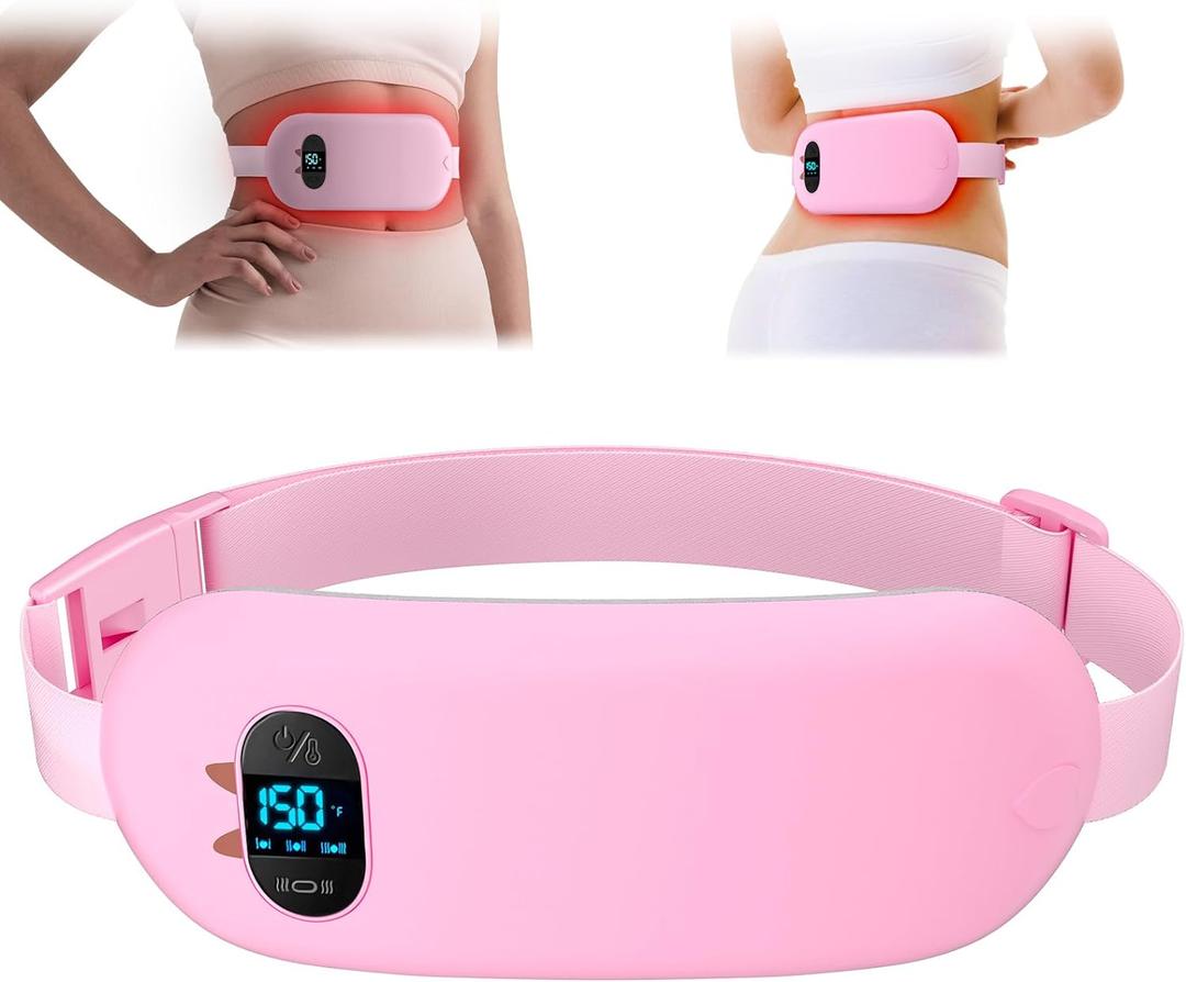 Portable Heating Pad for Cramps FSA, HSA Cordless Electric Period Fast Heat Pad for Back Pain Relief Menstrual Belt 6 Heat 6 Massage Gifts for Women Girl Her Girlfriend Christmas Stocking Stuffer Pink