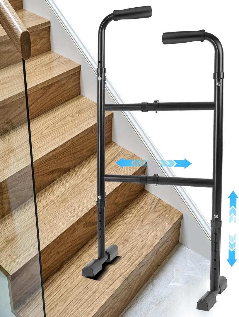 Upgraded Stair Climbing Assist Cane,Adjustable Width and Height Stair Cane,Thickened Light AlloySturdy and Slip-Resistant Stair Canes for Seniors,Easy to Install,Designed for Knee discomfort