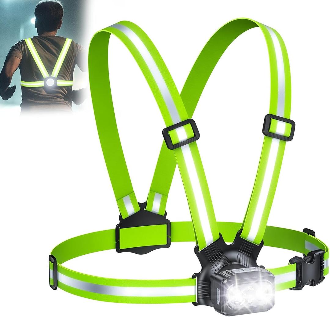 500LM High-Visibility Running Lights for Runners, Adjustable 45 Beam & 360 Reflective Vest, IPX4 Waterproof Running Vest Light for Night Walking/Cycling/Jogging, 3.5-20Hrs Runtime