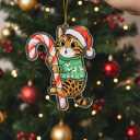 Bengal Cat Ornament | Hugging Candy Cane 2D Flat Acrylic Ornament - Cute Christmas Tree Decoration, Cat Lover Gifts 2025