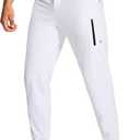 Men's Athletic Joggers Stretch Sweatpants with Zipper Pockets Running Workout Gym Track Golf Pants for Men (3X-Large, White)
