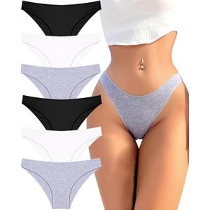 FINETOO 6 Pack Cotton Underwear for Women Cute Low Rise Bikini Panties High Cut Breathable Sexy Hipster Womens Cheeky (Large)