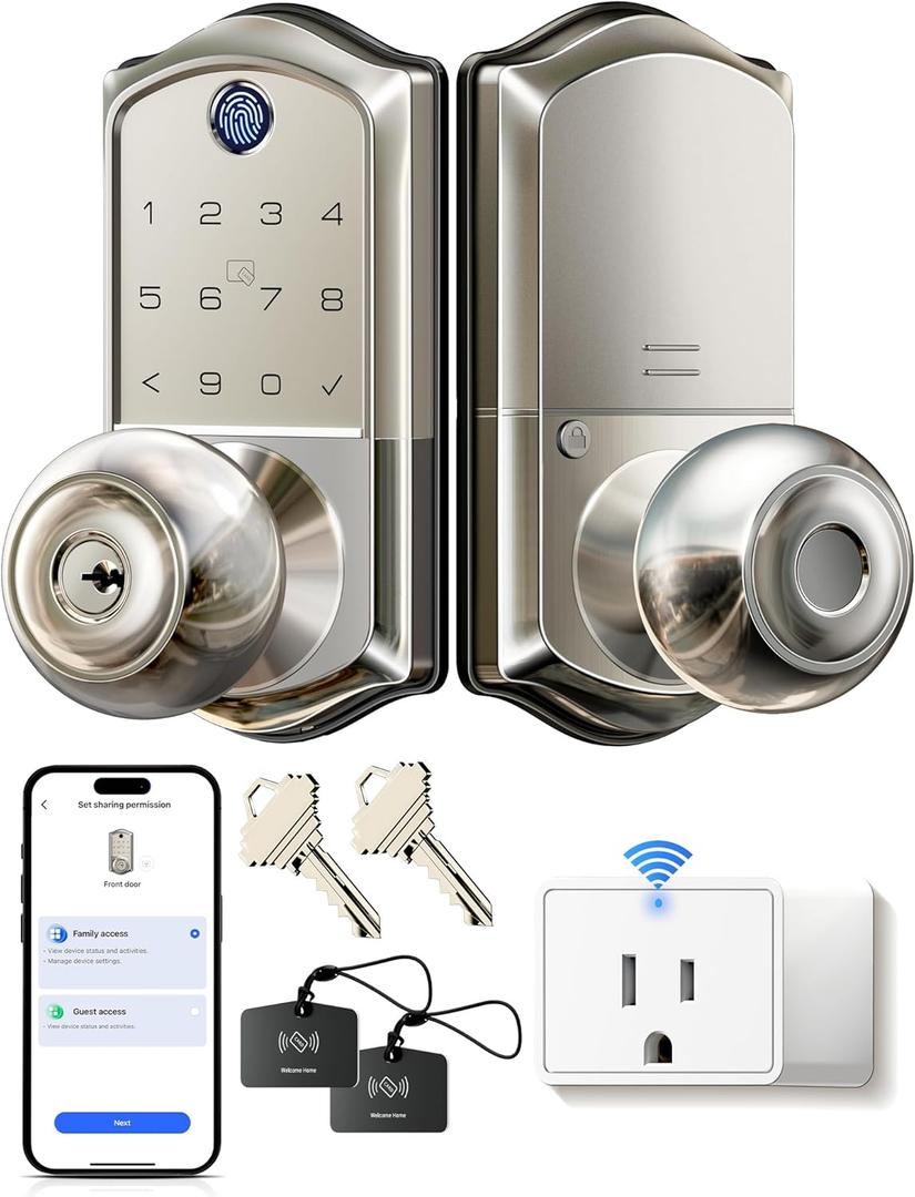 Veise VE018 Smart Knob Handle Lock - Fingerprint, App Control, Keyless Entry Front Door Lock with G1
