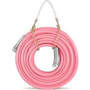 Nuanchu Garden Hose, Flexible Light Weight Non Kinking Water Hose with Grip - Leakproof UV Protection 1/2'', Male to Female for Garden Rv Camper Watering Plants(Pink,50 ft)
