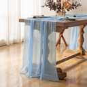 Keketoarrange 6pcs Light Blue Gauze Rustic Cheesecloth Table Runner 120 Inch 10 FT for Wedding Baby Shower Bridal Shower Birthday Engagement Garden Outdoor Party Long Sheer Boho Decorations