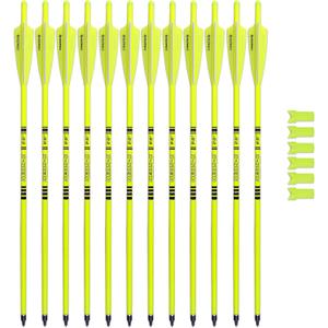 Crossbow Bolts 20inch Fluorescence Color Carbon Crossbow Hunting Arrows with 4" Vanes and Replaced Arrowhead(12 Pack) (Fluorescein Yellow)