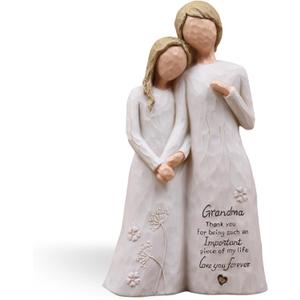 Grandma Birthday Gifts from Granddaughter, Great Grandma Gifts for Birthday Christmas Mothers Day, Grandmother Granddaughter Embrace Hand-Painted Resin Figurine (White)