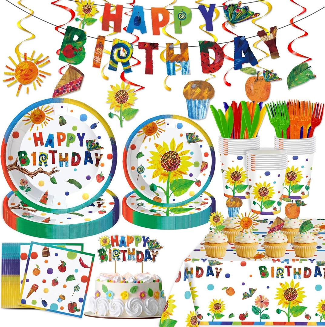 120 Pcs Hungry Caterpillar Party Supplies, Hungry Caterpillar tissue Party Plates Tablecloth Banner etc Hungry Caterpillar Decorations Party for 20 Guests