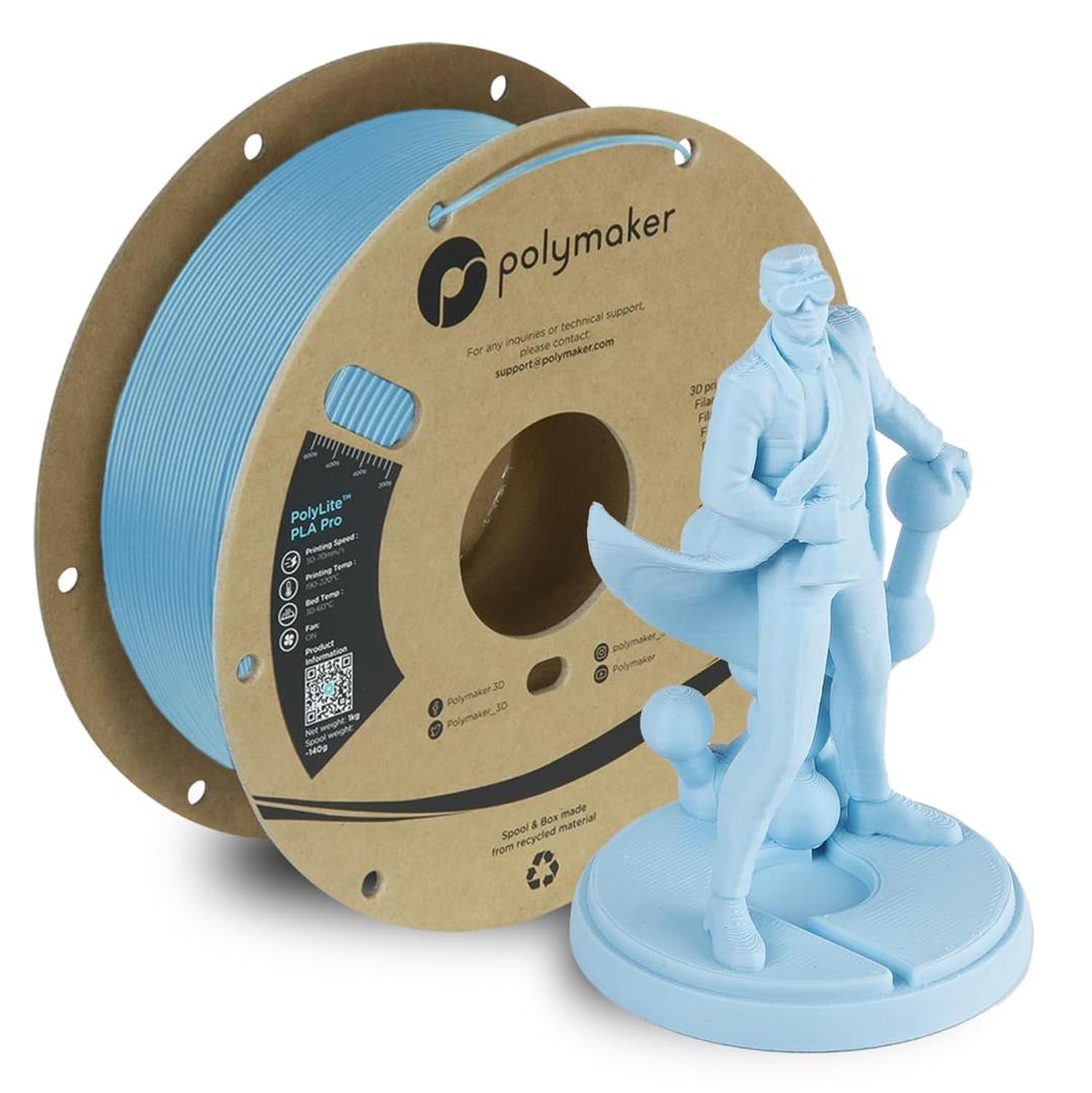 Polymaker PLA PRO Filament 1.75mm 1kg, Tough & High Rigidity Light Blue 3D Printing Filament, PolyLite PLA PRO 3D Printer Filament 1.75mm, Print with Most 3D Printers