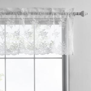 Kotile White Lace Valance for Kitchen Windows, Vintage Floral Patterned Lace Valance Curtain 18 Inch Length, Rod Pocket Farmhouse Valance Curtain, 52 x 18 Inch, 1 Panel, White