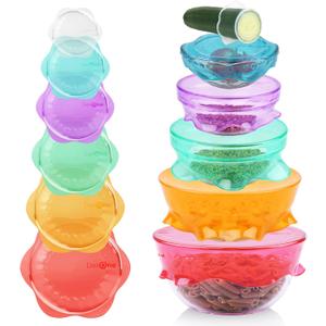 DeliOne Silicone Stretch Lids for Kitchen Food Storage Durable,Reusable + Expandable Bowl Covers for Cup or Square Containers, Freezer, Microwave,and Dishwasher Safe,Mixing Size, 6-Pack, Color