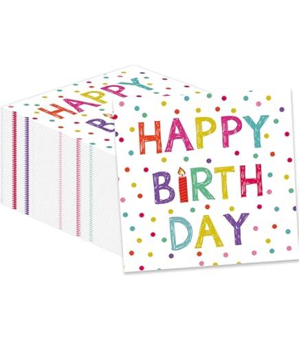 50 Pieces Birthday Napkins Disposable Birthday Party Napkins 13 x 13 Inches, Paper Cocktail Napkins Decorations for Baby Shower Party, Pack Of 4