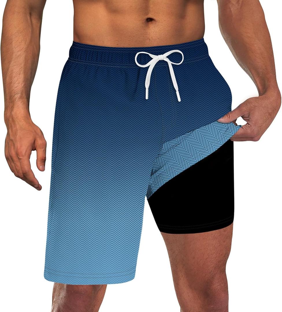 Goodstoworld Mens Swim Trunks with Compression Liner 9'' Inseam Quick Dry Swimsuit Shorts M-3XL (XL)