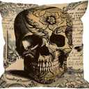 HGOD DESIGNS Throw Pillow Cover Skull Laciness Mediaeval Style Retro Horror Home Decorative Pillow Cases Cotton Linen Square Cushion Covers for Sofa Couch 18x18 Inch