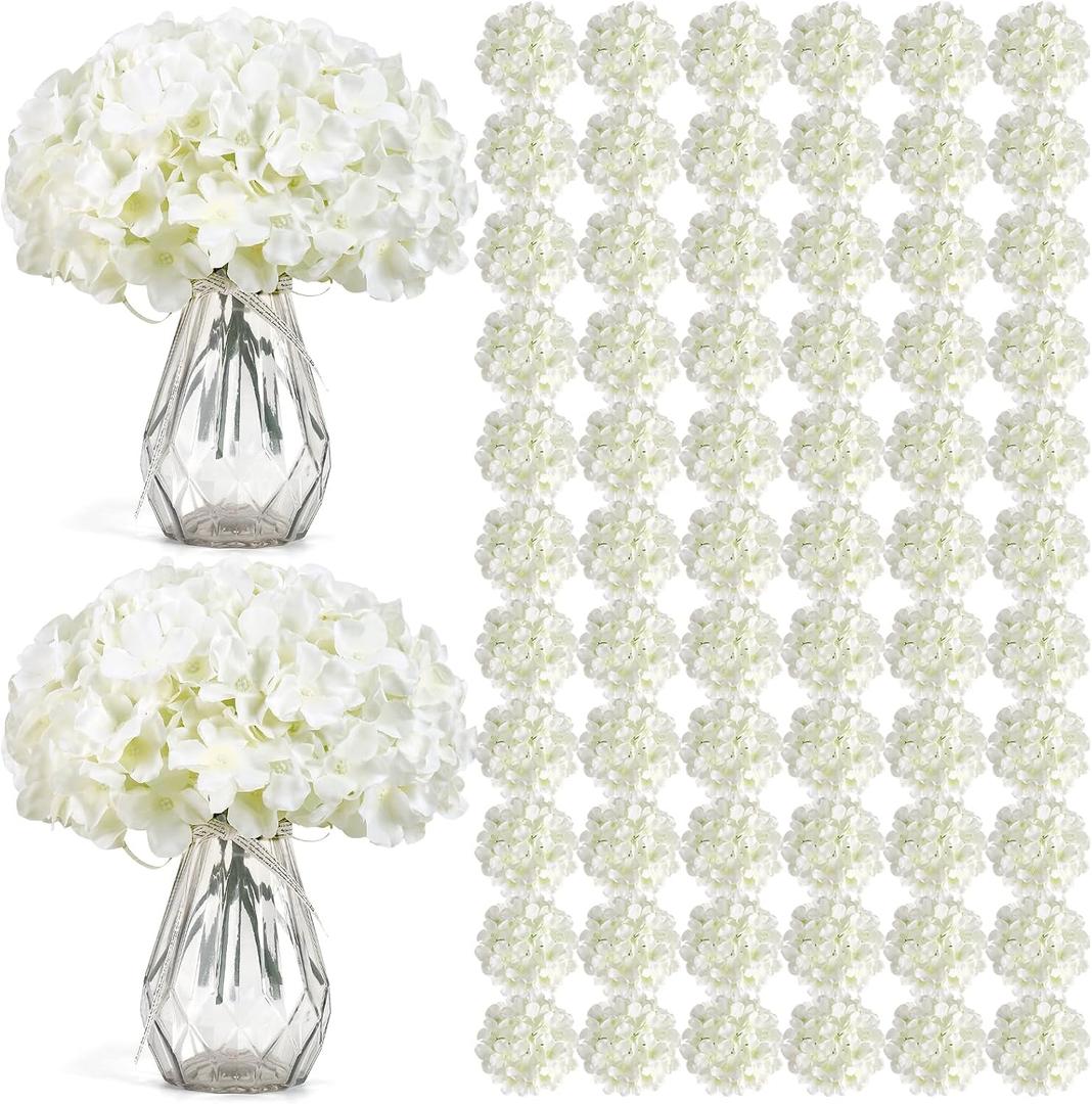 Auihiay 104 PCS Artificial Hydrangea Flowers, Silk Hydrangea Artificial Flowers Heads with Stems, Full Hydrangea Flowers for Wedding Centerpieces, Home Garden Party Decor (Ivory)