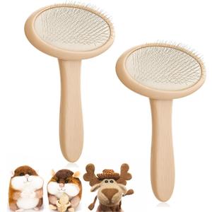 Tessco for you 2 Pcs Wood Hand Carders Needle Felting Brushes Carpet Brush Dog Brush for Long Haired Dogs DIY Felt Project & Pet Fur Grooming (Beige Medium Oval Style)